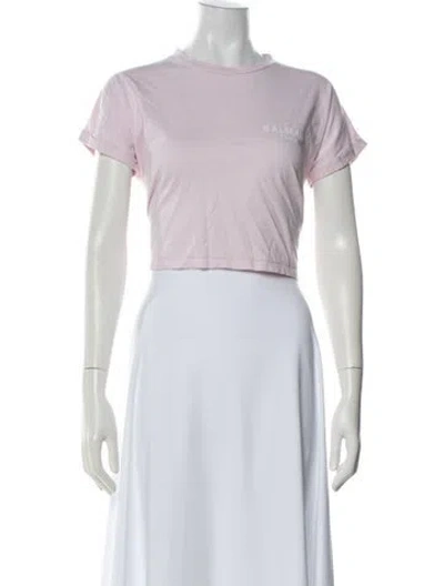 Pre-owned Balmain Crew Neck Short Sleeve Crop Top In Purple