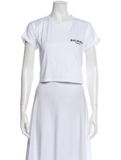 Pre-owned Balmain Crew Neck Short Sleeve Crop Top In White