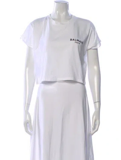 Pre-owned Balmain Crew Neck Short Sleeve Crop Top In White