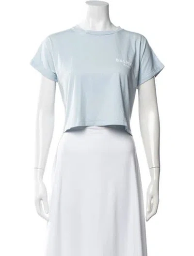 Pre-owned Balmain Crew Neck Short Sleeve Crop Top In White