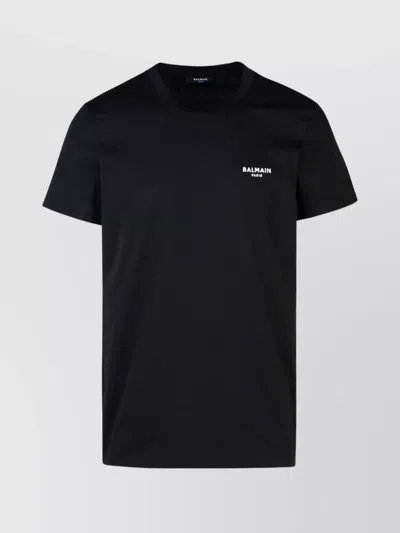 Balmain Crew Neck Short Sleeves Cotton T-shirt In Black
