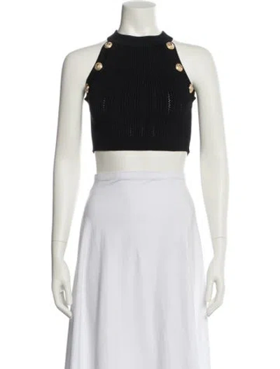 Pre-owned Balmain Crew Neck Sleeveless Crop Top In Black