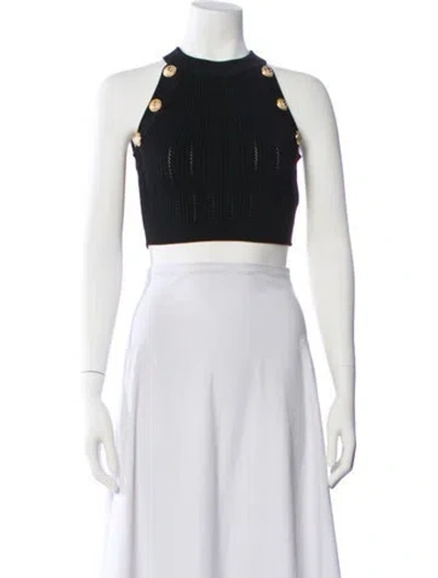 Pre-owned Balmain Crew Neck Sleeveless Crop Top In Black