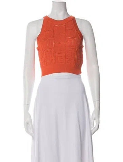 Pre-owned Balmain Crew Neck Sleeveless Crop Top In Orange