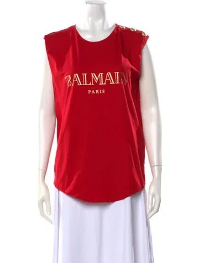 Pre-owned Balmain Crew Neck Sleeveless Top In Red