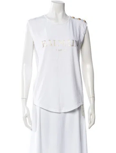 Pre-owned Balmain Crew Neck Sleeveless Top In White