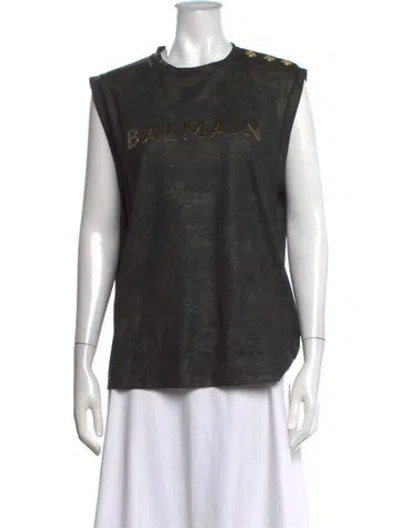 Pre-owned Balmain Crew Neck Sleeveless T-shirt In Black