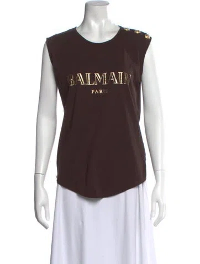 Pre-owned Balmain Crew Neck Sleeveless T-shirt In Brown
