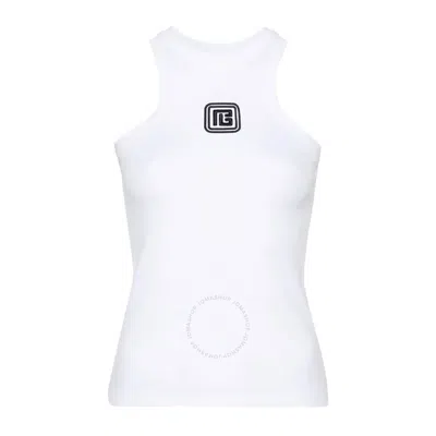 Balmain Crew Neck Straight Hem Tank Top In White