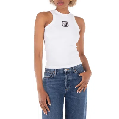 Balmain Crew Neck Straight Hem Tank Top In White
