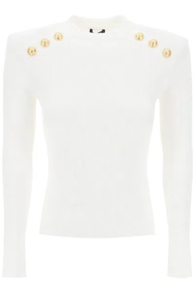 Balmain Crew-neck Sweater With Buttons In White