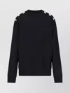 Balmain Crew Neck Sweater With Gold Button Detailing In Black