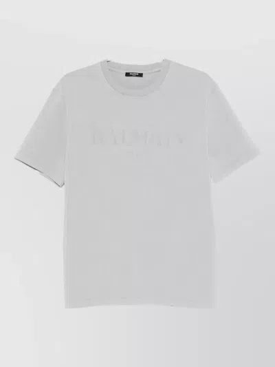 Balmain Crew Neck T-shirt Straight Hem Design In Gray