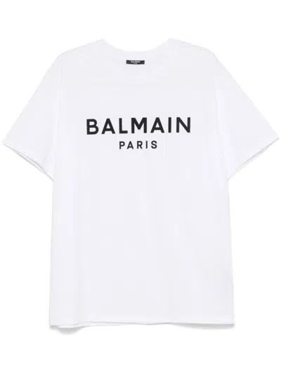Balmain Crew Neck T-shirt With Bold Logo Detailing In White