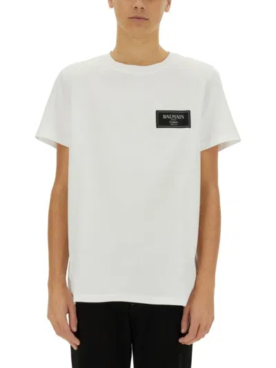 BALMAIN CREW-NECK T-SHIRT WITH LOGO PATCH