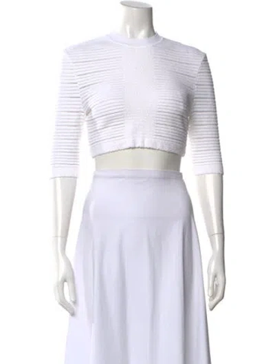 Pre-owned Balmain Crew Neck Three-quarter Sleeve Crop Top In White