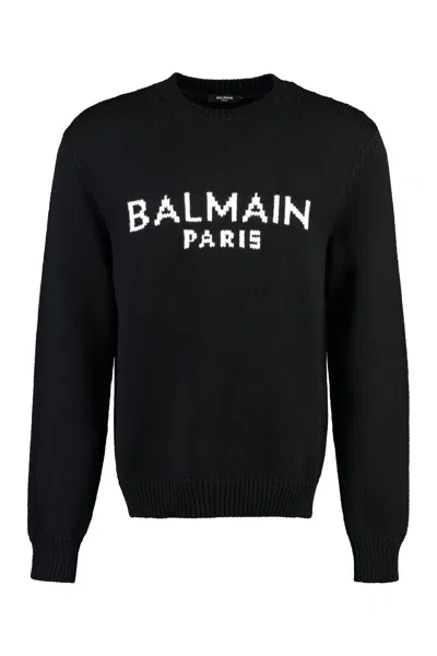 Balmain Crew-neck Wool Sweater In Black