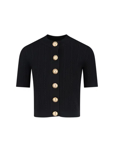 Balmain Crewneck Cardigan With Jewel Buttons In Viscose Blend Woman In Black