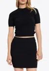 Balmain Crewneck Cropped Knit Top In Black