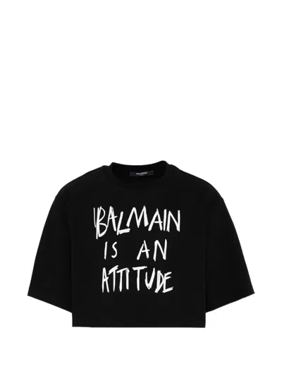 Balmain Crew-neck Cropped T-shirt In Black