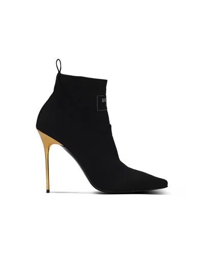 Balmain Crewneck Knit Ankle Boots In Black