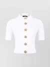 Balmain Crewneck Ribbed Cardigan Short Sleeves In White