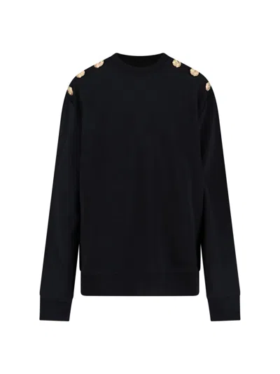 Balmain Crew Neck Sweater With Gold Button Detailing In Black