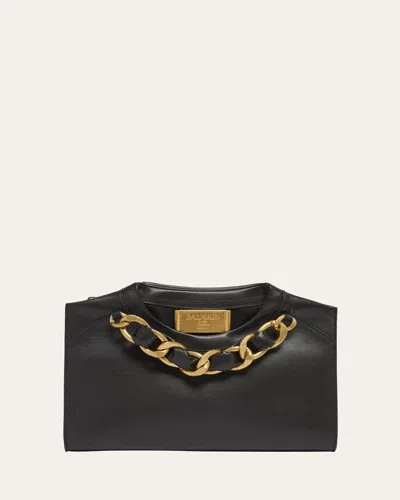 Balmain Crewneck T-shirt Pouch Clutch Bag In Calfskin In Black