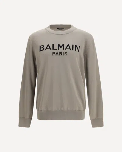 Balmain Logo-intarsia Wool Sweater In Brown