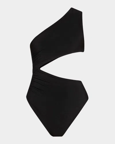 Balmain Crinkle Crepe Asymmetric One-piece Swimsuit In Black