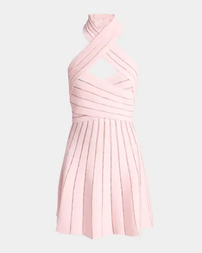 Balmain Crisscross Halter Pleated Knit Mini Dress In Multi