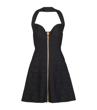 Balmain Croc-effect Halterneck Mini Dress In Black