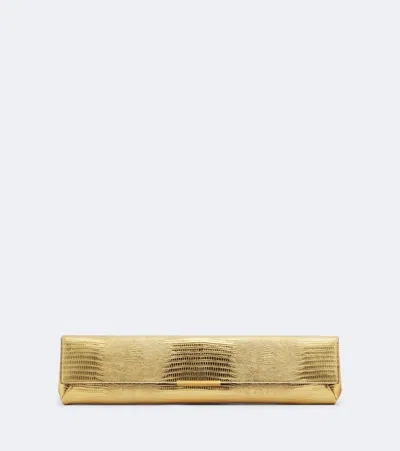 Balmain Croc-effect Metallic Leather Clutch In Gold