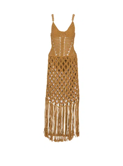 Balmain Crochet Dress In Brown