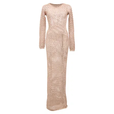 Balmain Crochet Maxi Dress In Brown Cotton