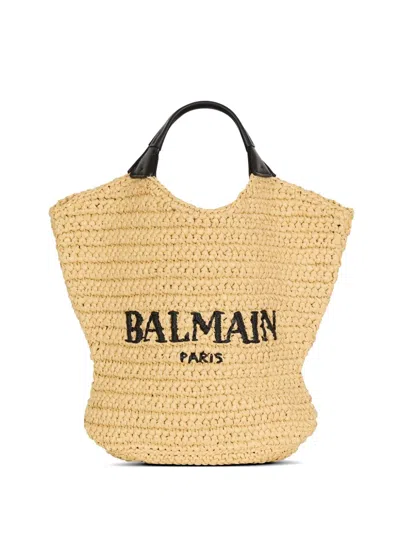 Balmain Crochet Mini Cabas Bag In Beige