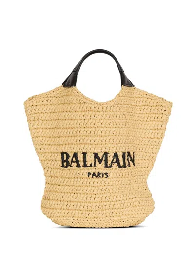 Balmain Crochet Mini Cabas Bag In Sand