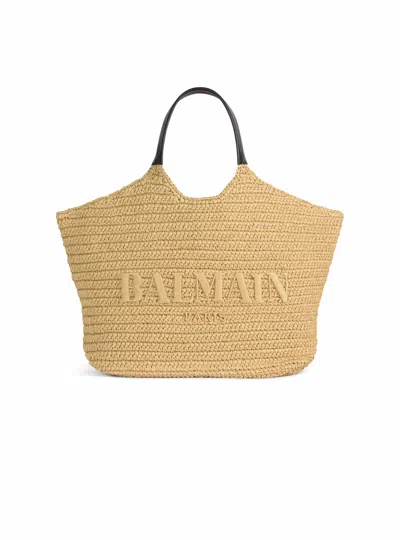Balmain Crochet Tote Bag In Neutral