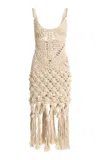 Balmain Crocheted Cotton Dress In Brown