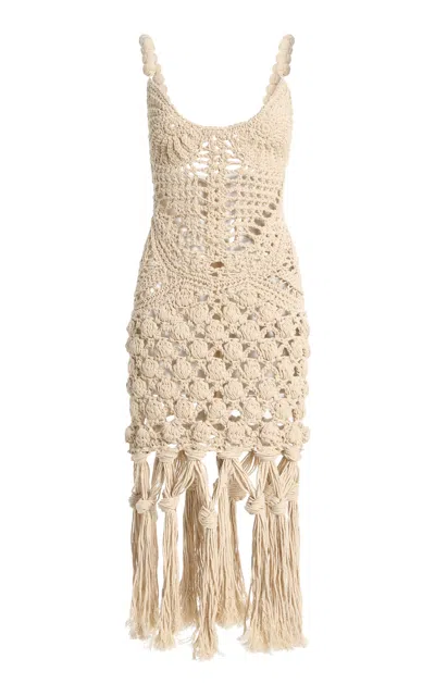 Balmain Crocheted Cotton Dress In Brown