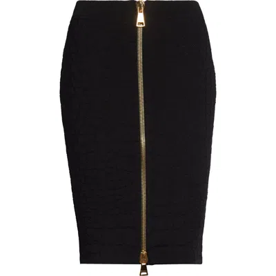 Balmain Croco Jacquard Zip Front Pencil Skirt In Black