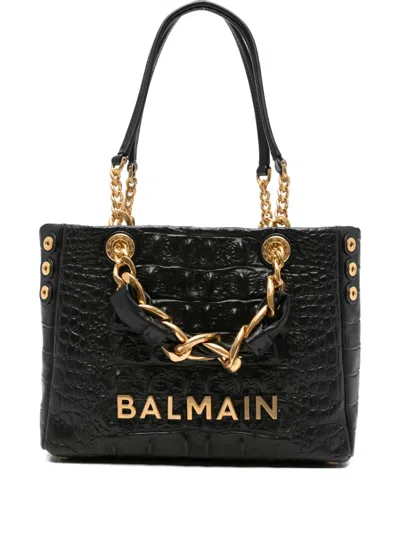 Balmain Crocodile-effect Tote Bag In Black