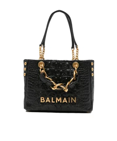 Balmain Crocodile-effect Tote Bag In Black