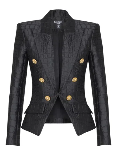 Balmain Crocodile-jacquard Six-buttons Blazer In Black