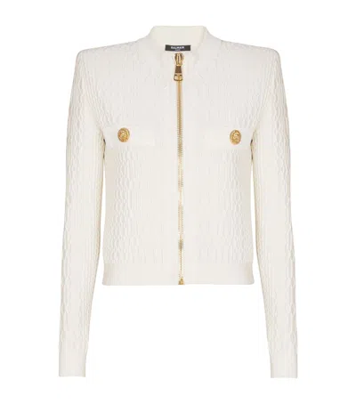 Balmain Crocodile-knit Cardigan In Brown