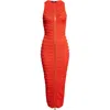 Balmain Long Sleeveless Dress In Crocodile Knit In Red