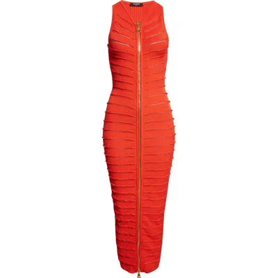 BALMAIN BALMAIN CROCODILE KNIT MIDI SWEATER DRESS