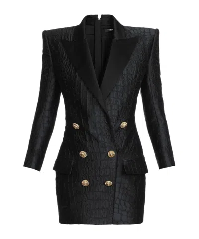 Balmain Crocodile-print Jacquard Dress In Black