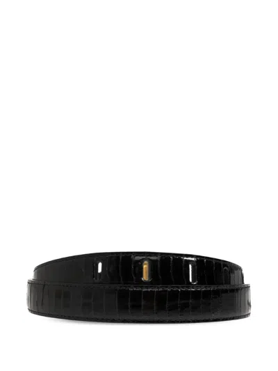 Balmain Croc-effect Leather Belt In Black