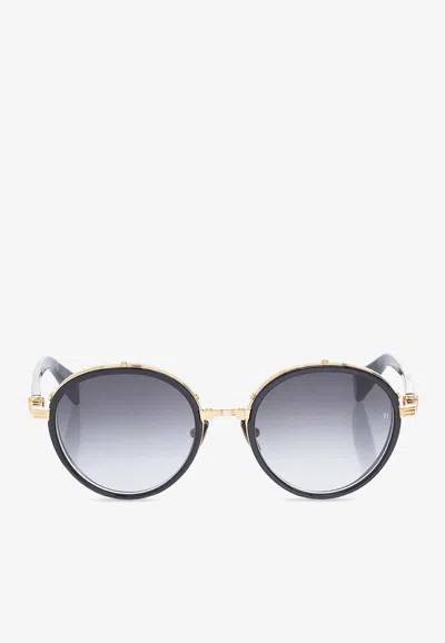 Balmain Croissy Round-frame Sunglasses In Gray